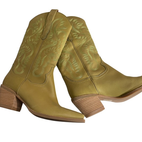 Jeffrey Campbell 8.5 Dagget Style Leather NEW Green Western Boots Free People - Picture 5 of 10